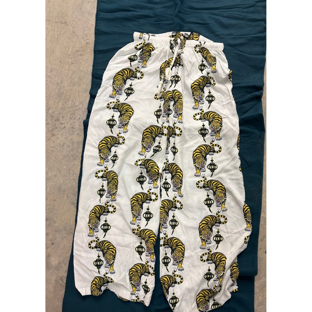 Tropicali‎ Shirt Makers Gene Montesano Tiger Print Wide Leg Rayon Pants Small